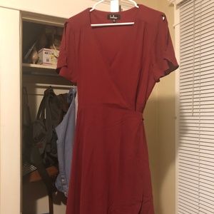 Lulus Midi Wrap Dress in Maroon